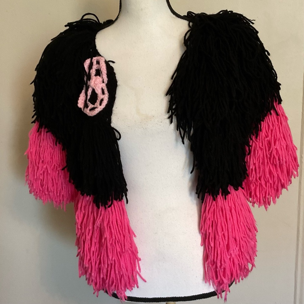Handmade crochet Black and Pink Fringe Cardigan jacket